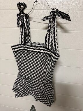 crown & ivy Black and White Gingham Tie-Strap Tank